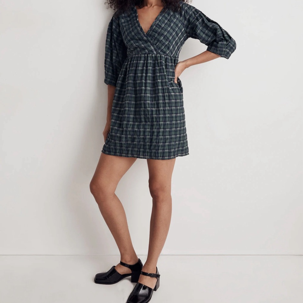 Madewell green plaid dress size medium